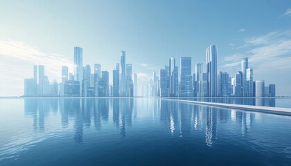 Fototapeta premium 3D rendering of a blue cityscape with buildings and roads on the horizon