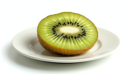 a sliced kiwi fruit on a white plate