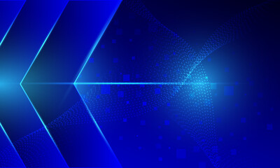Obraz premium blue arrow shapes with dot lines electronic cyberspace and neon light abstract high technology background