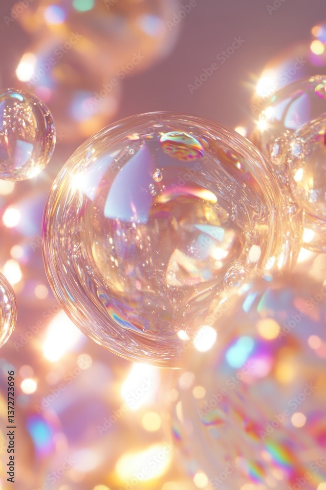 Poster ethereal iridescent bubbles float in a dreamy haze of light creating a magical and captivating abstr