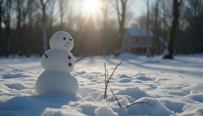 Snowman enjoying a sunny winter day in a snowy landscape  