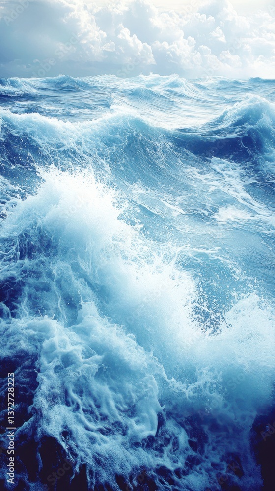 Aufkleber captivating ocean wave cresting under a cloudy sky creating a dynamic seascape with turquoise water 