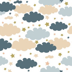 Cloud and star pastel seamless pattern