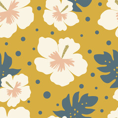 Tropical hibiscus flower pattern vector illustration © reddish