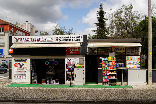 Small shopfront in Fatima, Portugal on a cloudy day