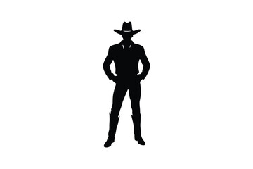 Silhouette design of a cowboy standing with his hands on his belt vector art illustration.eps