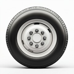 Obraz premium Single vehicle tire with white steel rim on white background
