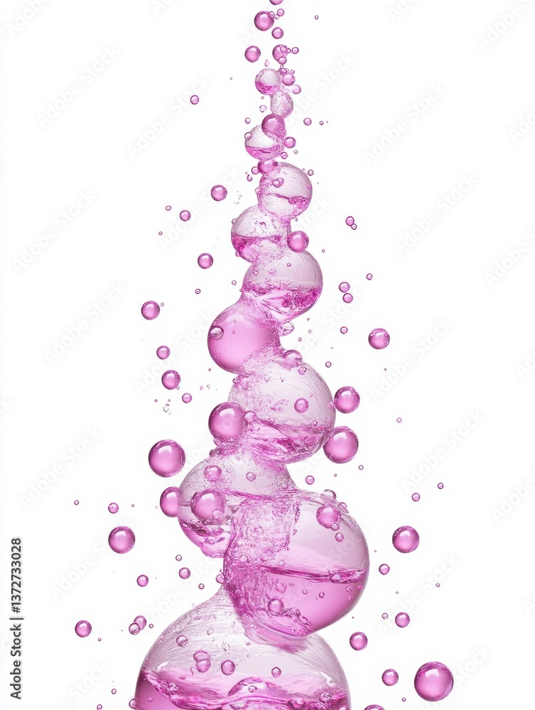 Poster captivating pink liquid bubbles ascending on a white background creating a mesmerizing abstract comp