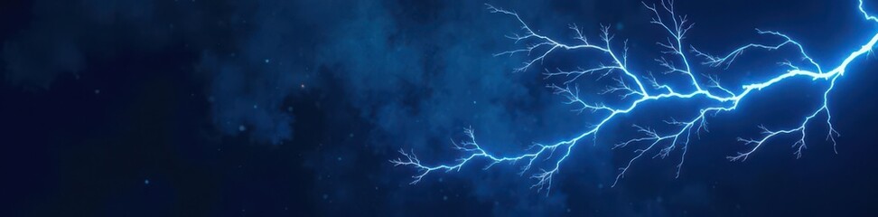 Intricate blue lightning branches, deep black void, electric, science