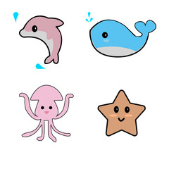 set of funny cartoon fishes