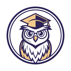 Fototapeta premium Vector illustration of a wise owl wearing a graduation cap, symbolizing knowledge, wisdom, and education. Perfect for academic institutions, tutoring services, learning platforms, and educational logo