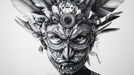 Fototapeta premium Detailed black and white drawing of a person wearing an