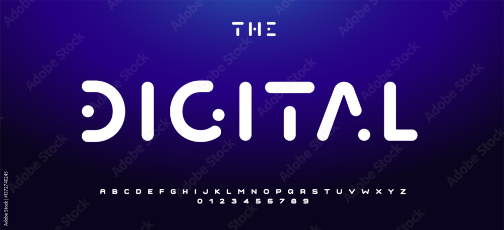 Fototapete rounded futuristic digital font with smooth minimal letters and tech dot details, sleek modern alpha