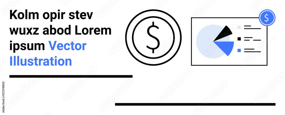 Poster pie chart with dollar icon representing financial data, accompanied by text space for headlines. ide