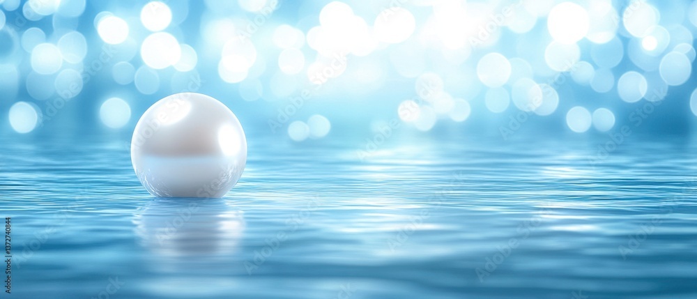 Poster luminous pearl resting on serene water surface creating a tranquil atmosphere with bokeh light and s