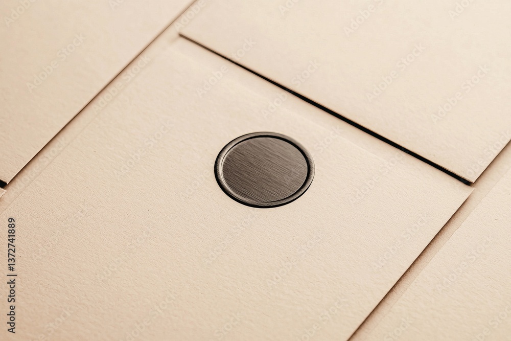 Poster a close-up image of a smooth, round metallic object set against a light-colored, textured surface.