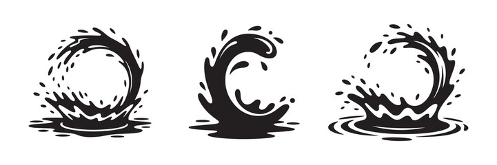 Water splash icon. Set different liquid shapes and silhouettes. Water drop Splash with droplet. Vector illustration eps 10