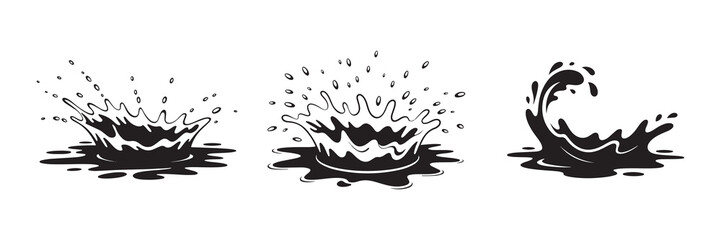 Water splash icon. Set different liquid shapes and silhouettes. Water drop Splash with droplet. Vector illustration eps 10