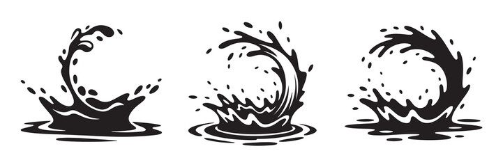 Water splash icon. Set different liquid shapes and silhouettes. Water drop Splash with droplet. Vector illustration eps 10