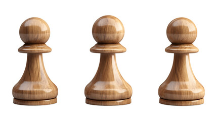 Wooden Pawn Icon Set in Three Poses on Transparent Background for Chess Graphics, Game Illustrations, or Strategy Concepts