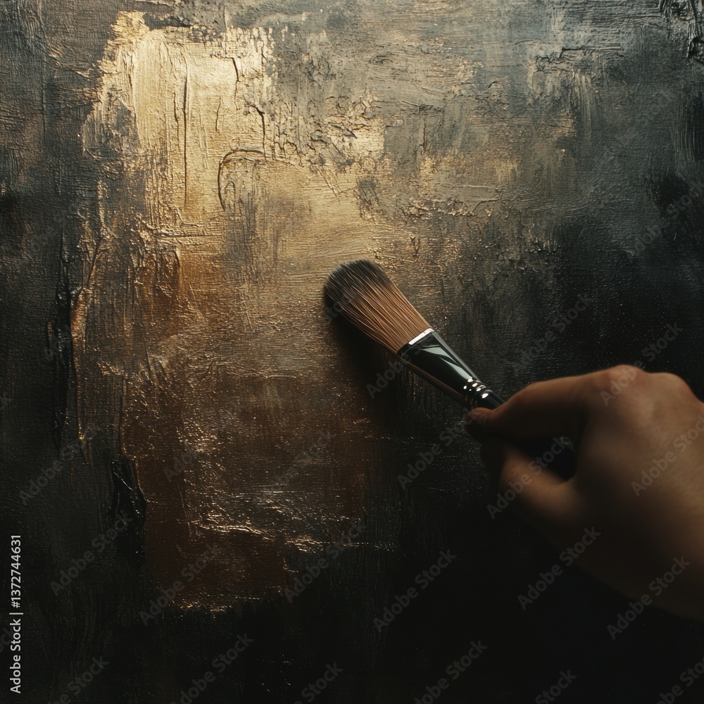 Aufkleber softly lit brush glides across a textured canvas, creating deep colors and expressive strokes in war