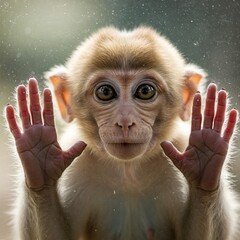 A curious monkey looking through the viewing glass
