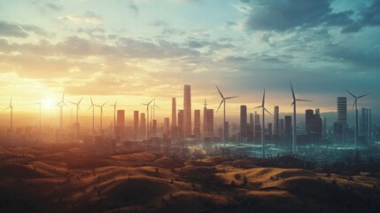 Obraz premium a modern city connected to the sustainable electricity grid, symbolic imagery, stock photography, 8K, realism 