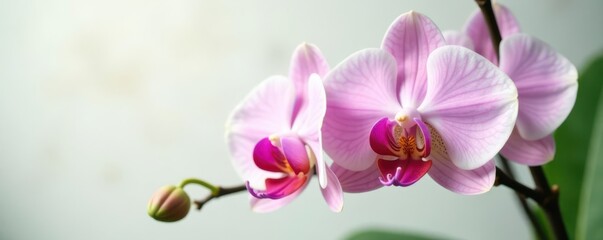 Fragrant vanilla orchids, pristine white setting, floral detail, delicate, studio