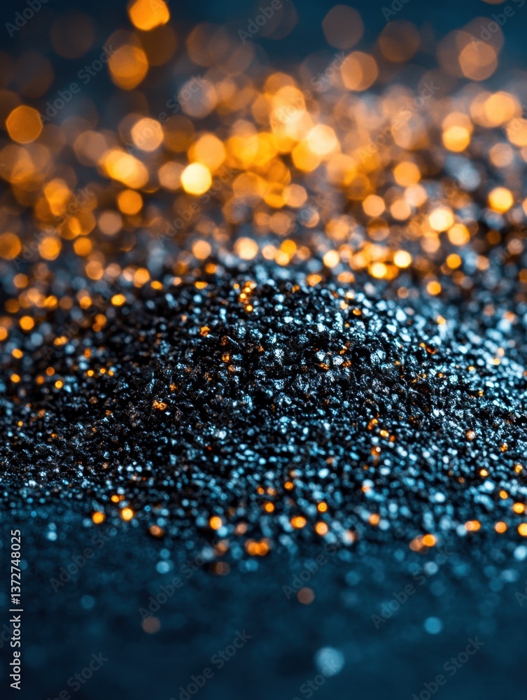 Poster abstract sparkling texture with black sand and golden bokeh lights creating a magical and luxurious 