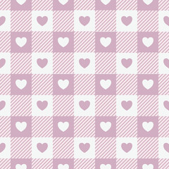 Heart check design seamless pattern. Valentine theme. Hearts on tartan geometric vector for wallpaper, clothing, wrapping, fabric, stationery, and phone cases.