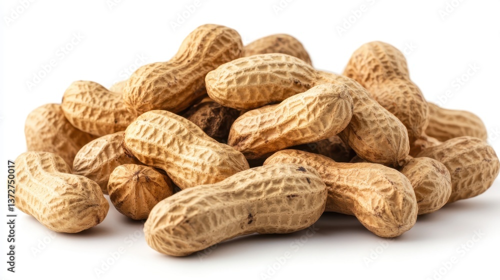 Poster captivating close up of a pile of peanuts in their shells on a white background creating a natural a