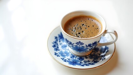 Fototapeta premium Steaming Cup of Freshly Brewed Coffee on a Clean White Background
