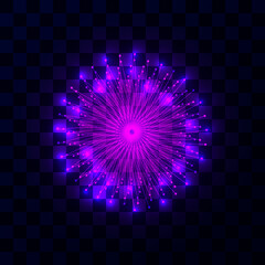 A flash of lightning, magical energy, a powerful electric discharge, a pink electric ball. Isolated illustration on a dark background. Realistic 3d, vector illustration