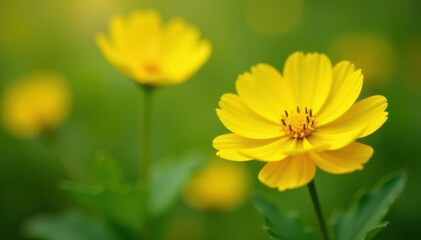 Obraz premium Vibrant yellow buttercup blossoms, soft focus background, floral, close-up