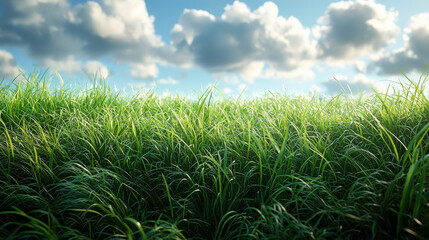 Obraz premium Vibrant green grass field under blue sky with clouds nature landscape photography tranquil environment