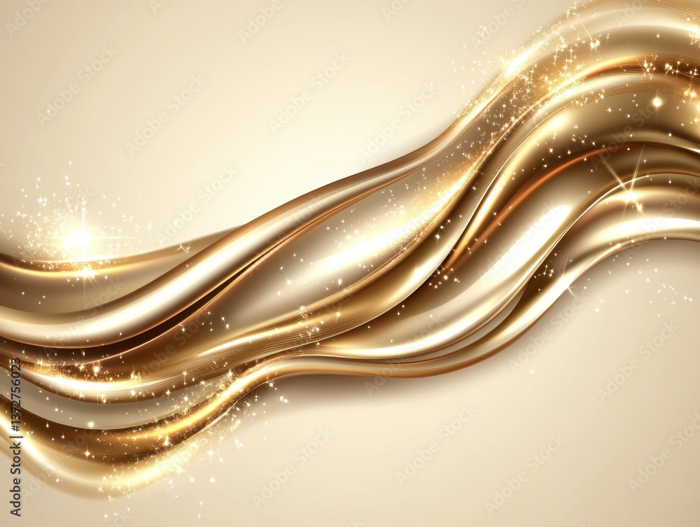 Aufkleber elegant golden wave with sparkling light effect on a soft beige backdrop creating a luxurious and fe