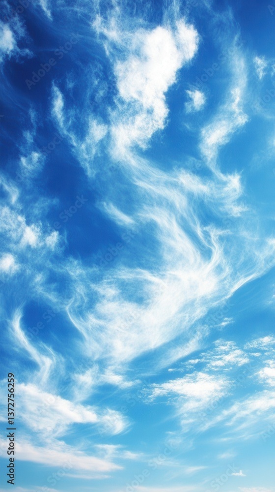 Poster serene blue sky with wispy cirrus clouds creating a peaceful and airy atmosphere perfect for backgro