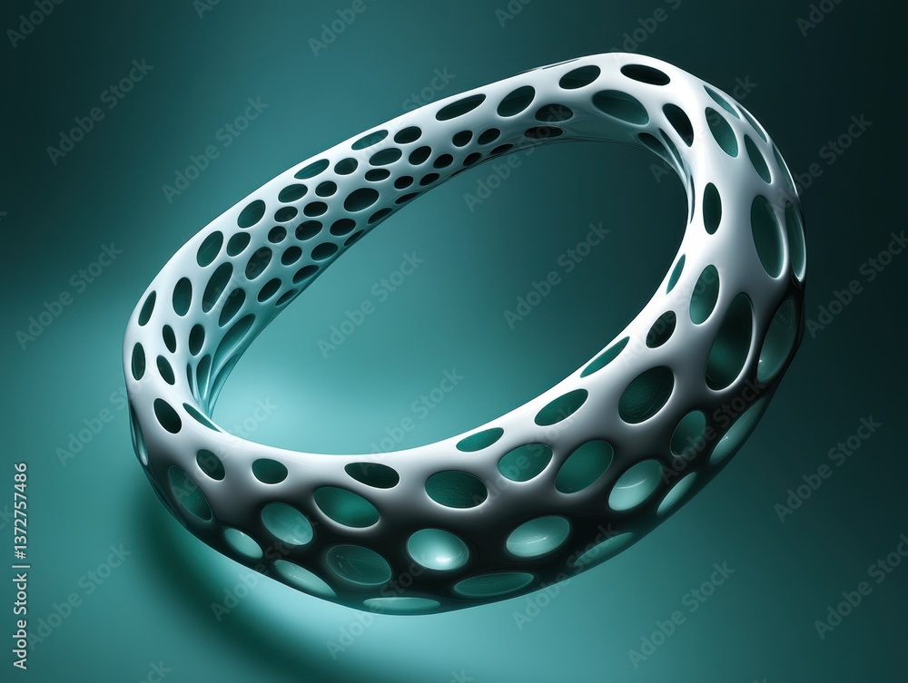 Aufkleber abstract perforated torus with smooth turquoise background creating a modern and futuristic visual a