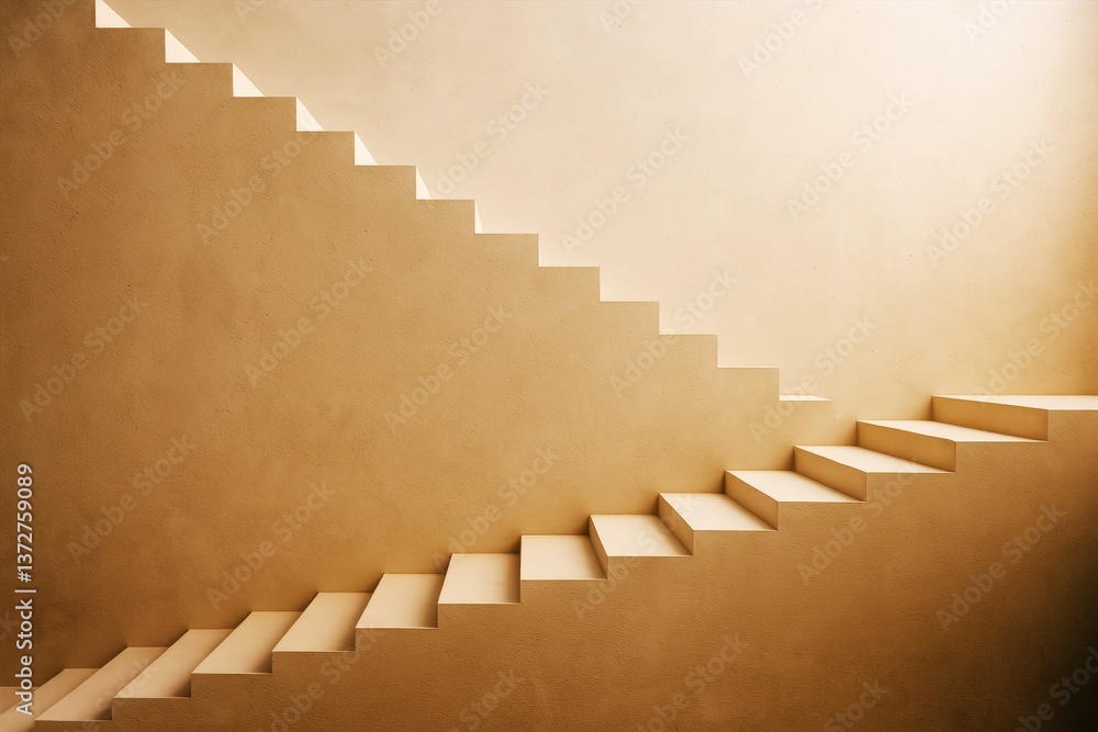 Poster abstract staircase in warm beige tones with soft light and minimalist background expressing growth a