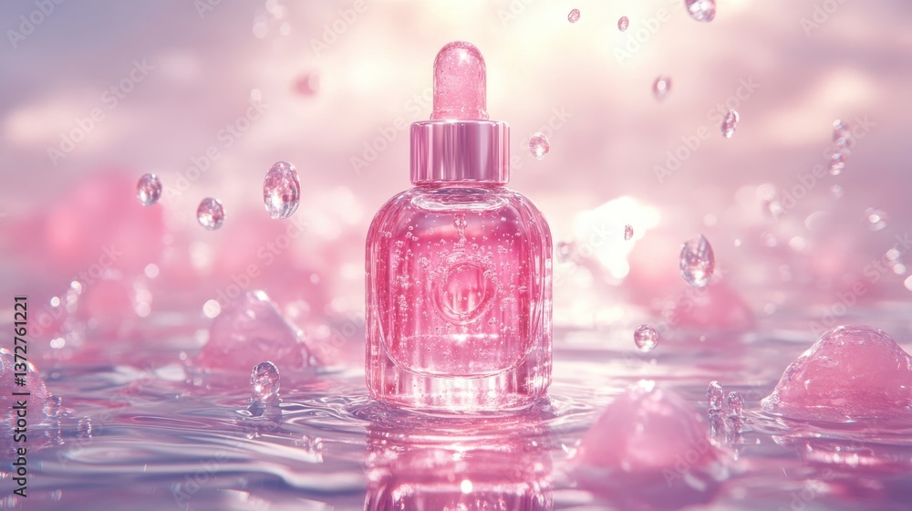 Aufkleber close-up view of a water bottle with droplets of water against a soft abstract background in 3d mock