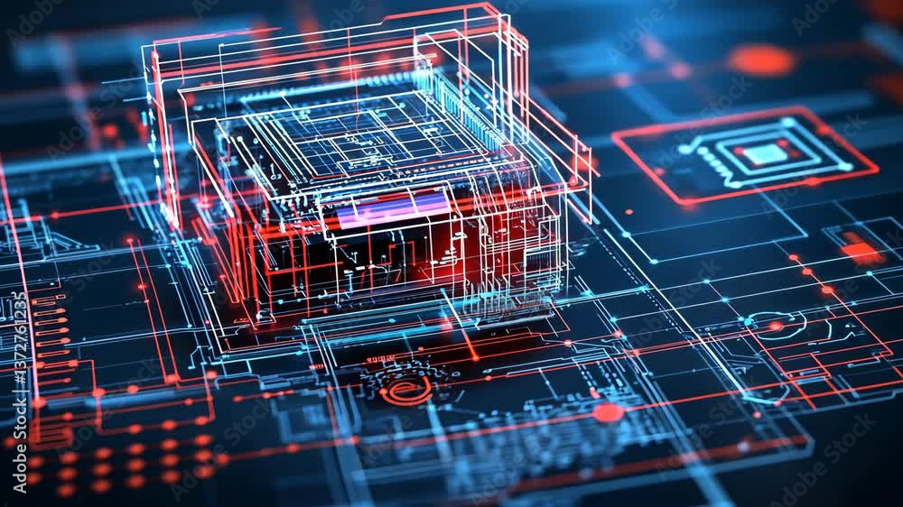 Aufkleber digital circuit design showcasing a microprocessor in a futuristic technology setting