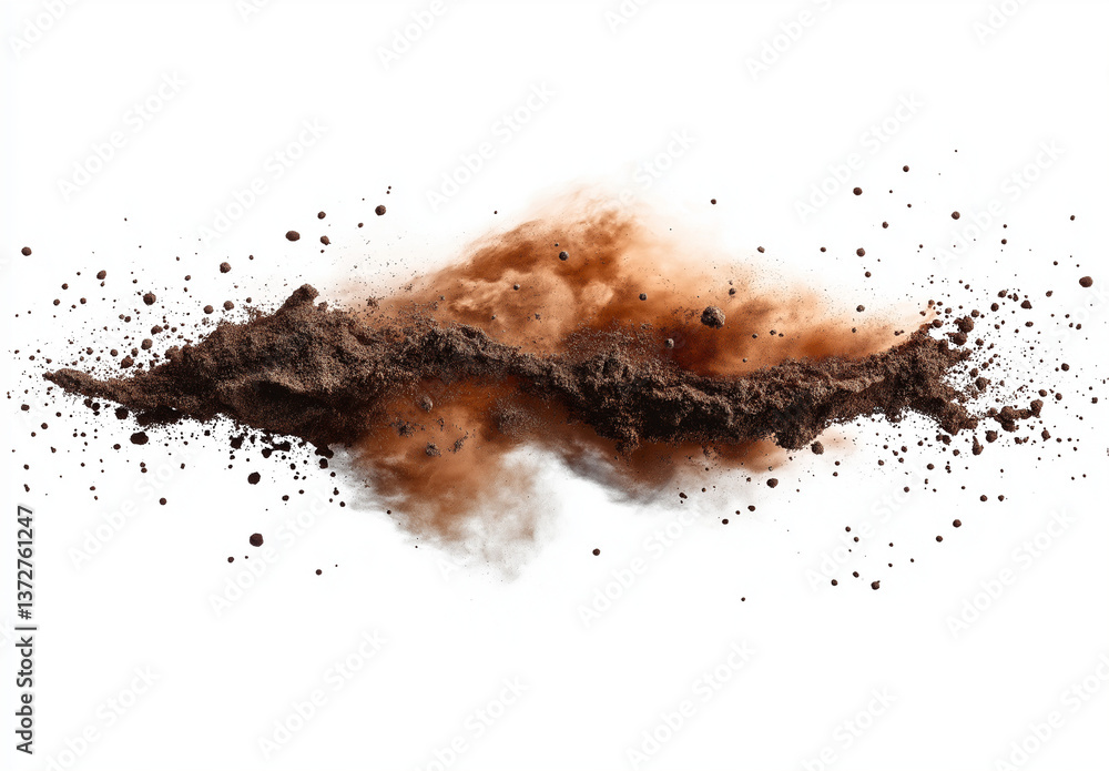 Poster realistic brown powder scattered on white background high-resolution image with fine texture and flo