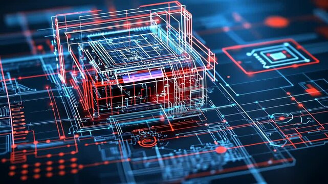 Digital circuit design showcasing a microprocessor in a futuristic technology setting