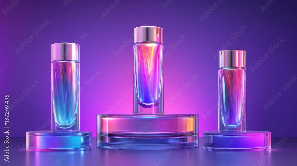 Aufkleber artistic display of three different colored glass bottles highlighting unique shapes and designs in 