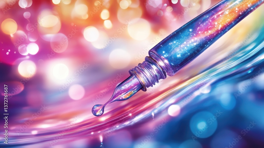Aufkleber elegant fountain pen captured with a colorful abstract background in a 3d mockup style emphasizing a