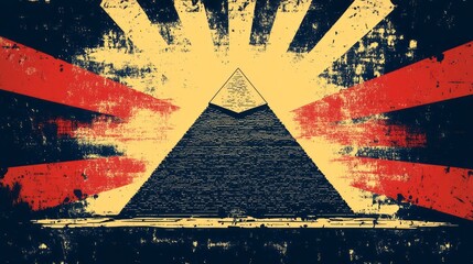 Naklejka premium Graphic image displaying a pyramid with radiant textured background