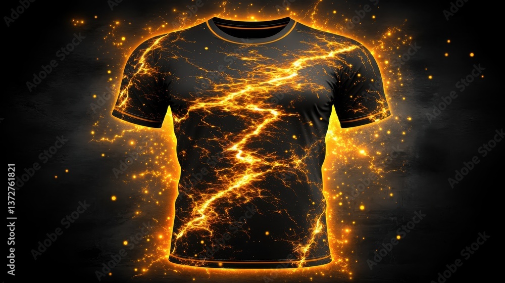 Poster dynamic 3d mockup of a t-shirt with a fire effect creating a bold and striking visual impact in fash