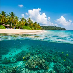 Fototapeta premium beautiful beach and beautiful ocean and fish swimming.