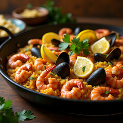  A plate of crispy fried calamari with marinara sauce and fresh lemon wedges on the side.

