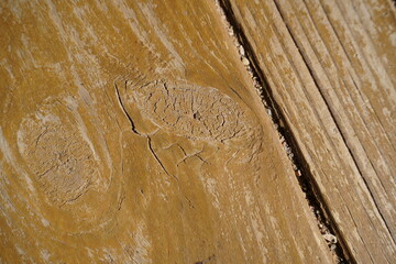 Close-up of weathered wooden planks with natural grain and rustic texture.